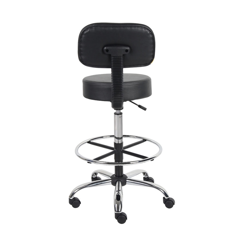 Fea Medical Drafting Stool- Black Vinyl- Low Back and Padded Seat- Chrome