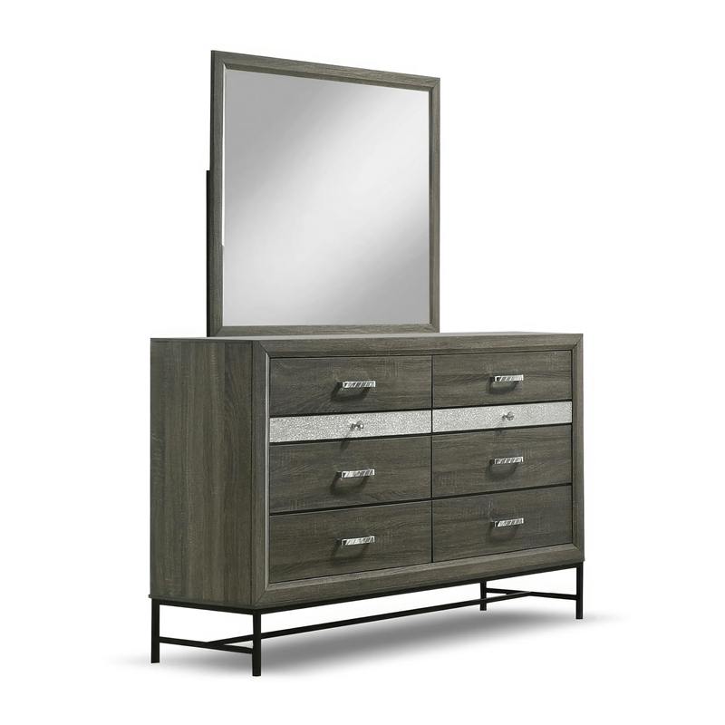 Lito 5pc Queen Bedroom Set- 2 Nightstands- Gray Upholstery- Storage Bed