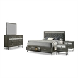 Lito 5pc Queen Bedroom Set- 2 Nightstands- Gray Upholstery- Storage Bed