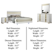 Yoki 4pc Queen Bedroom Set w Underbed LED- White Wood and Gold Accents