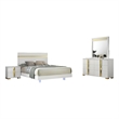 Yoki 4pc Queen Bedroom Set w Underbed LED- White Wood and Gold Accents