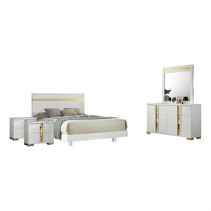 Yoki 5pc Queen Bedroom Set w Underbed LED- White and Gold- 2 Nightstands