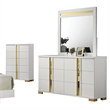 Yoki 5pc Queen Bedroom Set w Underbed LED- White and Gold- Tall Dresser