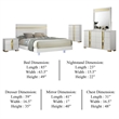 Yoki 5pc Queen Bedroom Set w Underbed LED- White and Gold- Tall Dresser