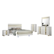Yoki 5pc Queen Bedroom Set w Underbed LED- White and Gold- Tall Dresser