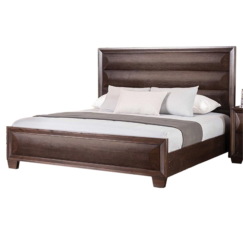 Nitz 4pc Queen Bedroom Set- Sculpted Headboard- Espresso Brown