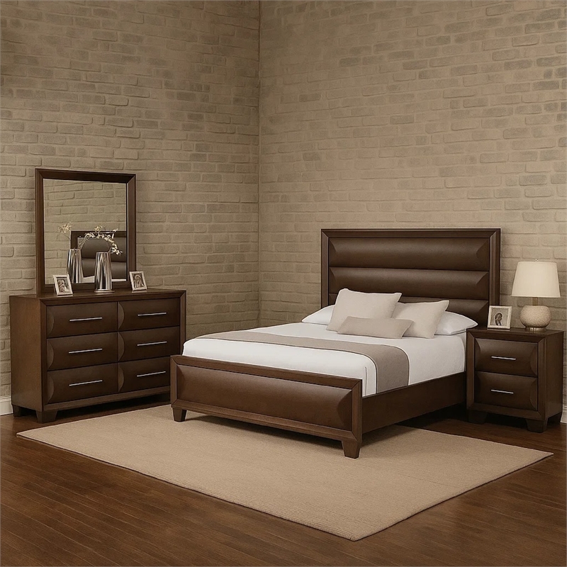 Nitz 4pc Queen Bedroom Set- Sculpted Headboard- Espresso Brown