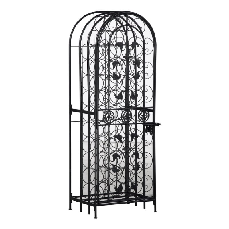 Homy Tall Wine Rack Cabinet with Lock- Holds 45 Bottles- Black Wrought Iron