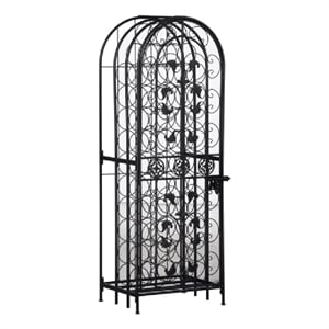 Homy Tall Wine Rack Cabinet with Lock- Holds 45 Bottles- Black Wrought Iron