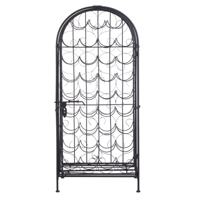 Homy Wine Rack Cabinet with Lock- Holds 35 Bottles- Black Wrought Iron