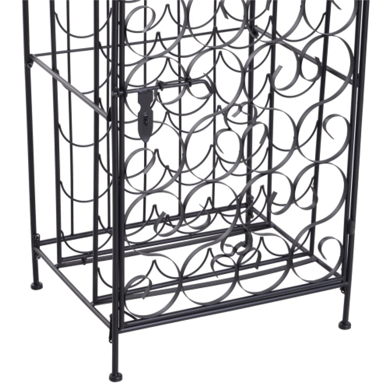 Homy Wine Rack Cabinet with Lock- Holds 35 Bottles- Black Wrought Iron