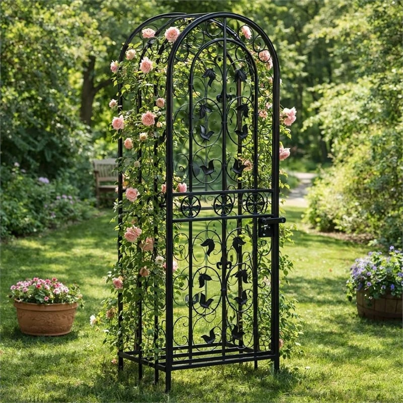Homy Wine Rack Cabinet with Lock- Holds 35 Bottles- Black Wrought Iron