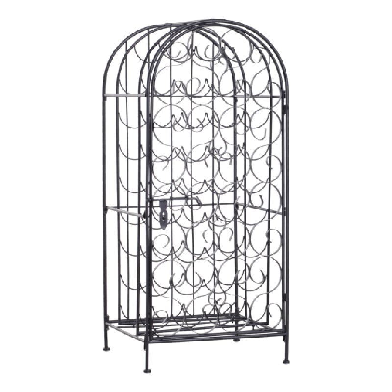 Homy Wine Rack Cabinet with Lock- Holds 35 Bottles- Black Wrought Iron