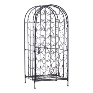 Homy Wine Rack Cabinet with Lock- Holds 35 Bottles- Black Wrought Iron