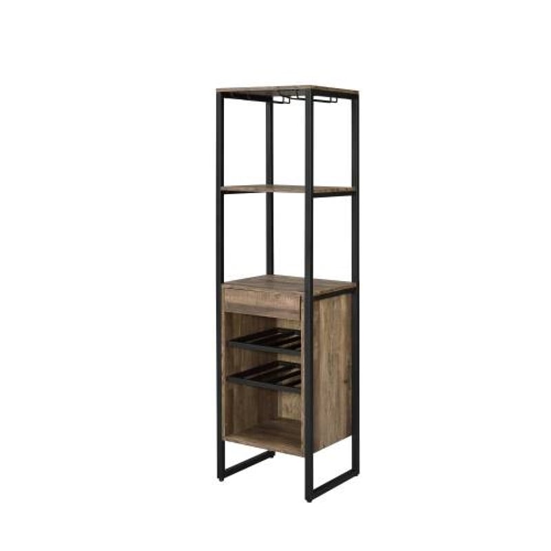 Nery Wine Rack with 1 Drawer and 3 Shelves- 69 Inch- Weathered Oak Brown