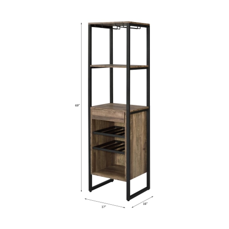Nery Wine Rack with 1 Drawer and 3 Shelves- 69 Inch- Weathered Oak Brown