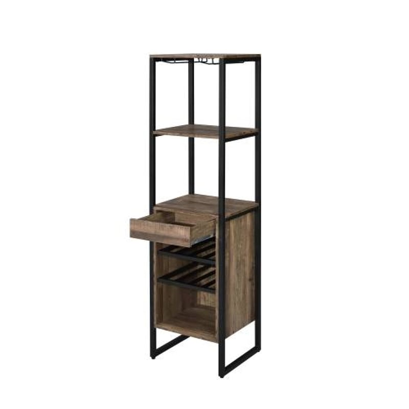 Nery Wine Rack with 1 Drawer- 3 Shelves- 70 Inch Tall- Weathered Oak Brown