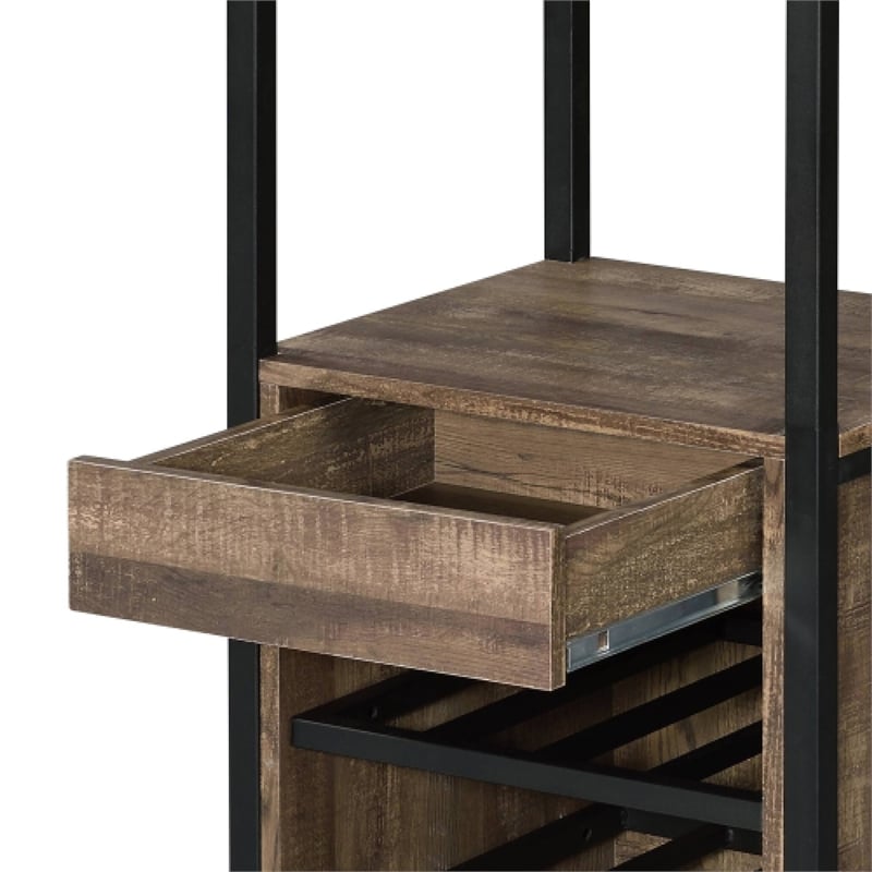Nery Wine Rack with 1 Drawer- 3 Shelves- 70 Inch Tall- Weathered Oak Brown