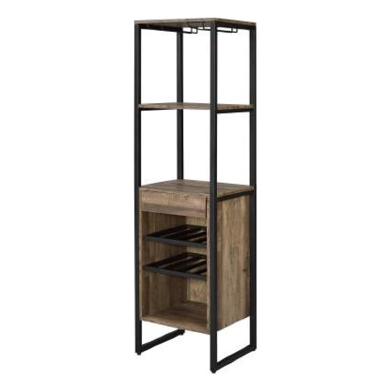 Nery Wine Rack with 1 Drawer- 3 Shelves- 70 Inch Tall- Weathered Oak Brown