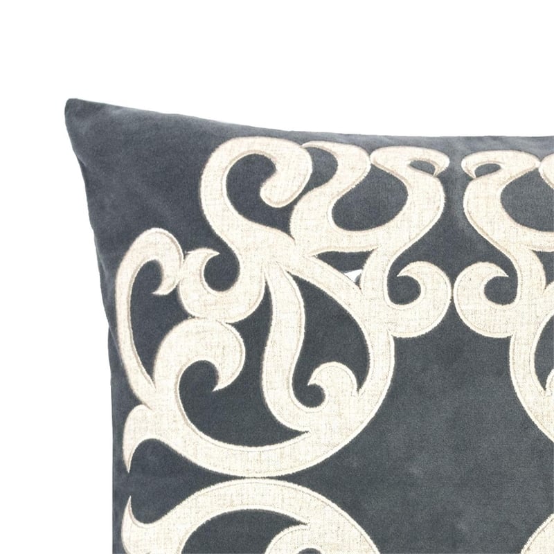 Dery Throw Pillow- Vintage Vine Accented Gray Velvet- 20 Inch Square