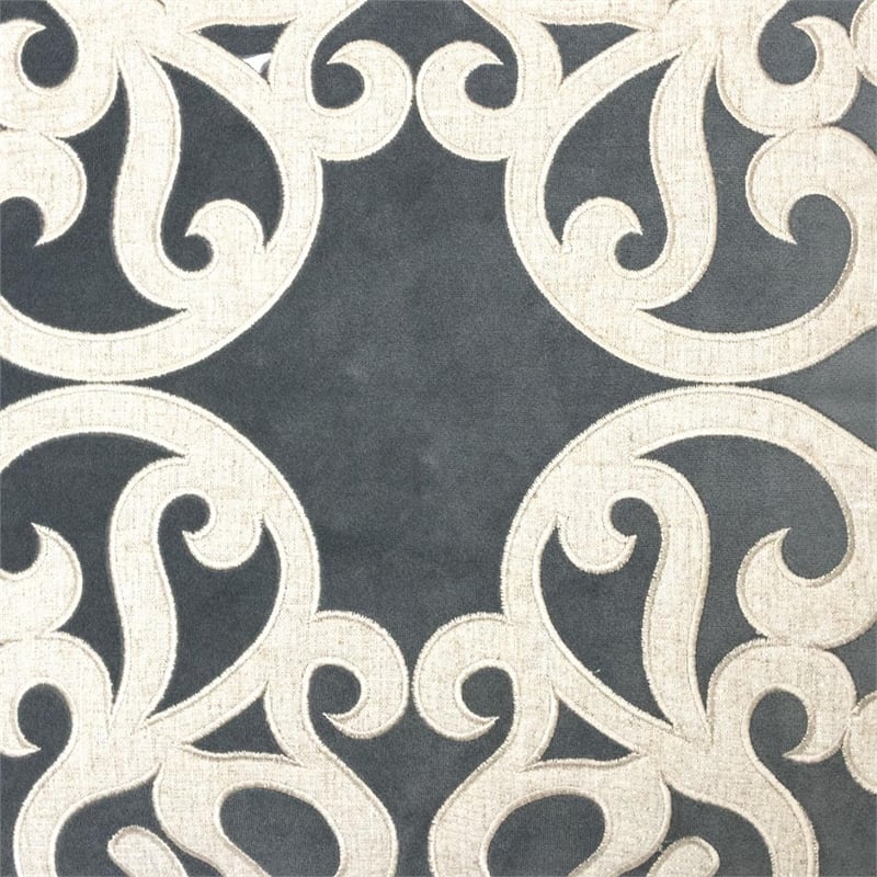 Dery Throw Pillow- Vintage Vine Accented Gray Velvet- 20 Inch Square