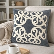 Dery Throw Pillow- Vintage Vine Accented Gray Velvet- 20 Inch Square