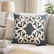 Dery Throw Pillow- Vintage Vine Accented Gray Velvet- 20 Inch Square