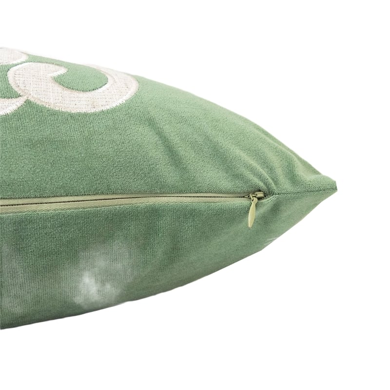 Dery Throw Pillow- Vintage Vine Accented Green Velvet- 20 Inch Square