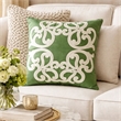 Dery Throw Pillow- Vintage Vine Accented Green Velvet- 20 Inch Square