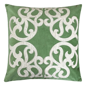 Dery Throw Pillow- Vintage Vine Accented Green Velvet- 20 Inch Square