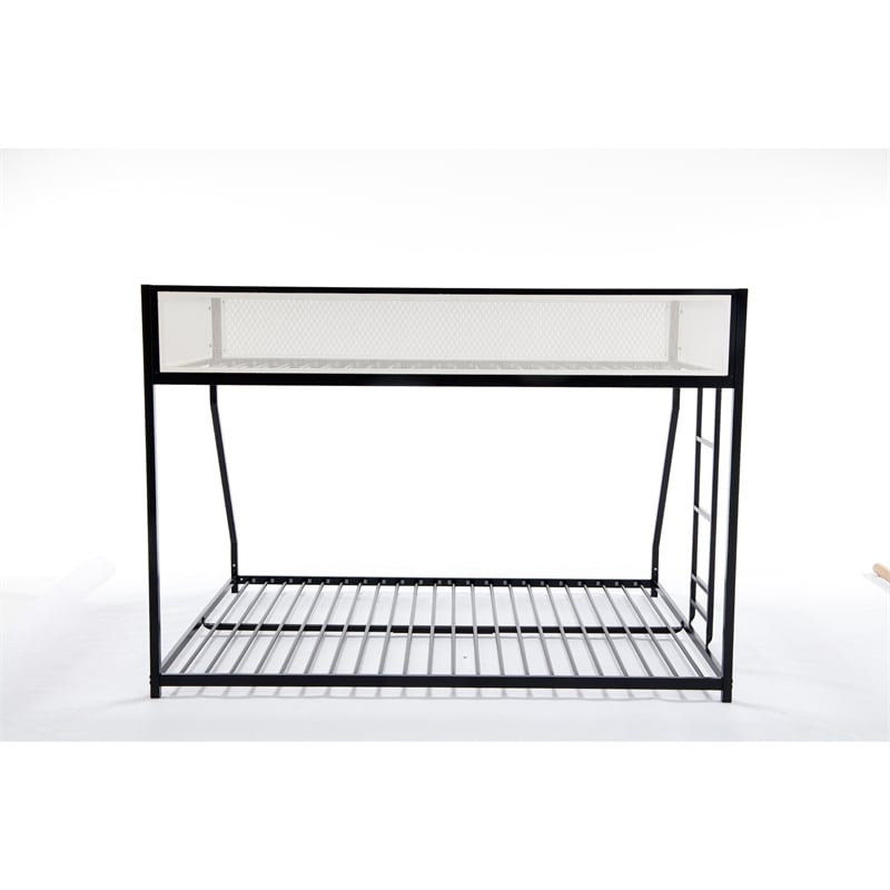 Ady Low Profile Twin Over Full Bunk Bed with Mesh Guardrail- Black Metal