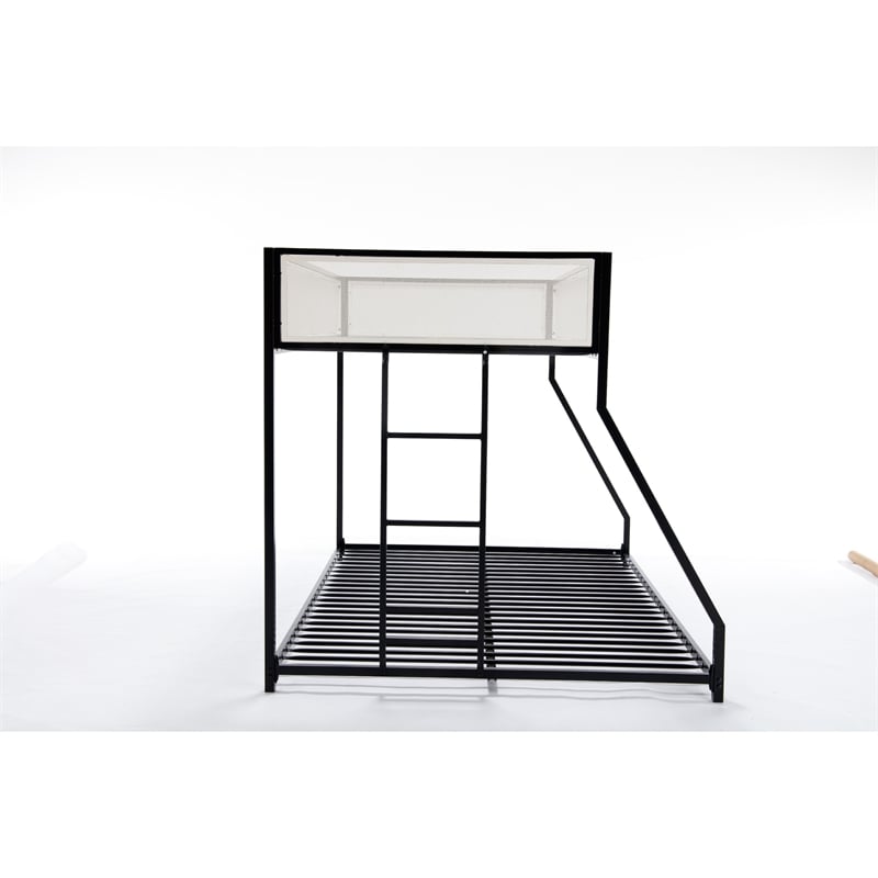 Ady Low Profile Twin Over Full Bunk Bed with Mesh Guardrail- Black Metal