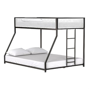 Ady Low Profile Twin Over Full Bunk Bed with Mesh Guardrail- Black Metal