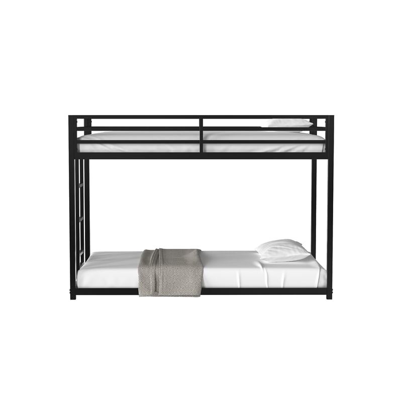Ady Low Profile Twin Over Twin Bunk Bed with Ladder- Black Metal Frame