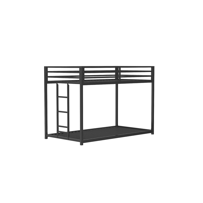 Ady Low Profile Twin Over Twin Bunk Bed with Ladder- Black Metal Frame