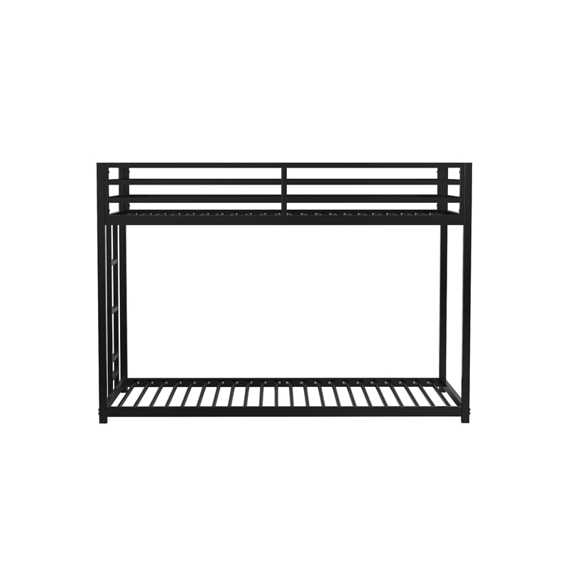 Ady Low Profile Twin Over Twin Bunk Bed with Ladder- Black Metal Frame