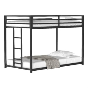 Ady Low Profile Twin Over Twin Bunk Bed with Ladder- Black Metal Frame