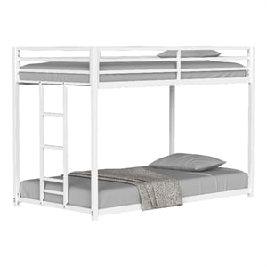 Ady Low Profile Twin Over Twin Bunk Bed with Ladder- White Metal Frame