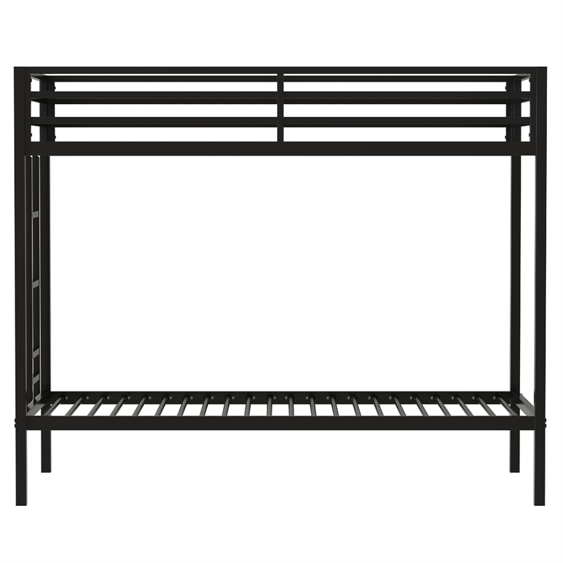 Ady Twin Over Twin Bunk Bed with Ladder and Guardrails- Black Metal Frame