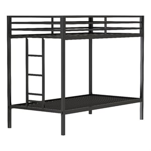 Ady Twin Over Twin Bunk Bed with Ladder and Guardrails- Black Metal Frame