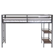 Ady Twin Size Loft Bed with Ladder and 2 Wood Shelves- Black Metal Frame