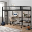Ady Twin Size Loft Bed with Ladder and 2 Wood Shelves- Black Metal Frame