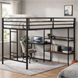 Ady Twin Size Loft Bed with Ladder and 2 Wood Shelves- Black Metal Frame