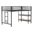 Ady Twin Size Loft Bed with Ladder and 2 Wood Shelves- Black Metal Frame