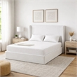 Cery King Size Bed with High Wingback Headboard- White Velvet Upholstery