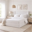 Cery King Size Bed with High Wingback Headboard- White Velvet Upholstery