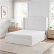 Cery King Size Bed with High Wingback Headboard- White Velvet Upholstery