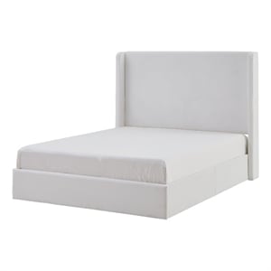 Cery King Size Bed with High Wingback Headboard- White Velvet Upholstery