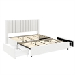 Deny Queen Size Bed- 2 Drawers- Channel Tufted Ivory Boucle Upholstery