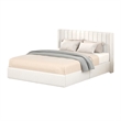 Deny Queen Size Bed- 2 Drawers- Channel Tufted Ivory Boucle Upholstery